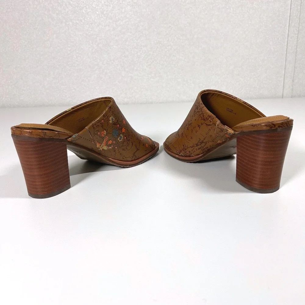 Patricia Nash Ottavia Floral Map Italian Leather Mules Block heel size 7.5 - Picture 8 of 9